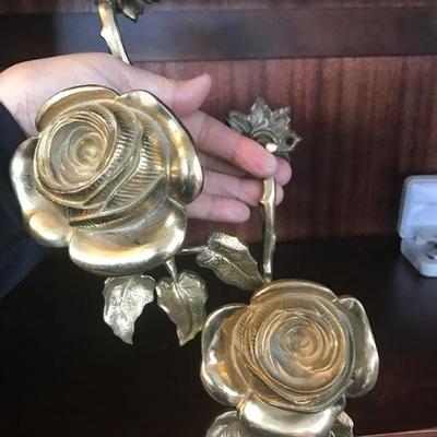 Pair of Rose Brass Drape  Holders