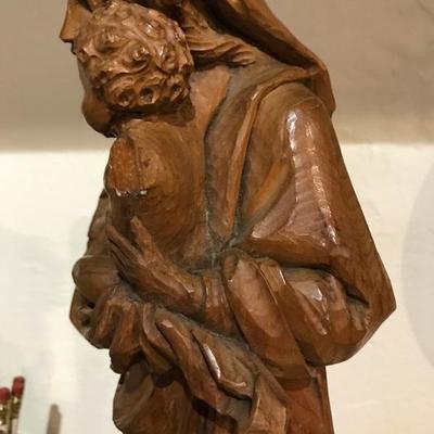 Hand Carved Mother / Baby Wood Statue
