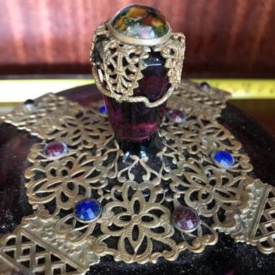 Ornate Jeweled Purple Glass Jewelry Dish