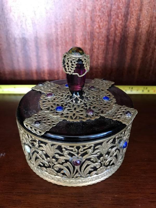 Ornate Jeweled Purple Glass Jewelry Dish