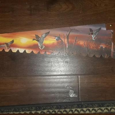 Wood Saw with hand painted birds scene