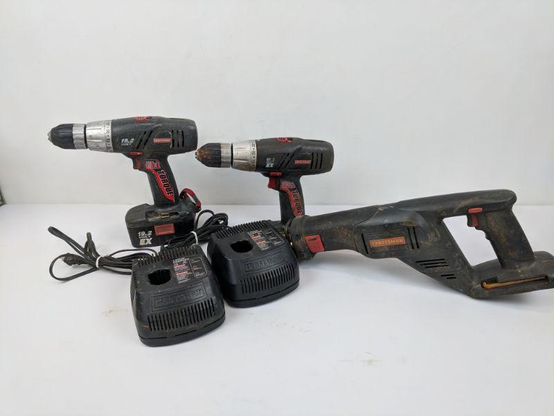Craftsman Lot, Reciprocating Saw, 2 Drills, 2 Chargers, 1 Battery