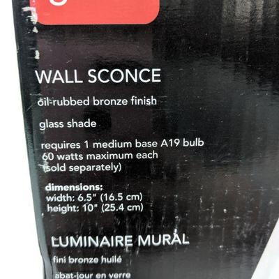 Wall Sconce, Oil-Rubbed Bronze Finish, Glass Shade, Requires 1 A19 Bulb