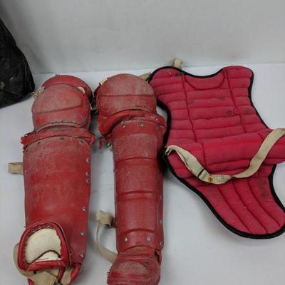 Red Catcher Equipment, 2 Leg Pads & 1 Chest Pad