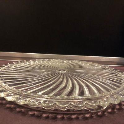 OLD FOOTED GLASS SERVING TRAY