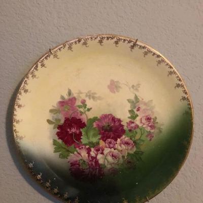 ANTIQUE FLORAL PLATE GOLD EDGED