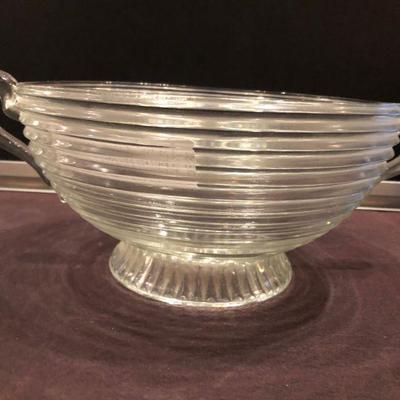 MANHATTEN DEPRESSION GLASS LARGE FOOTED  BOWL