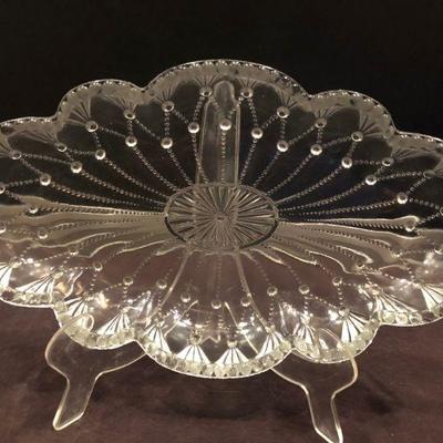 ANTIQUE VICTORIAN ERA CLEAR GLASS RELISH TRAY