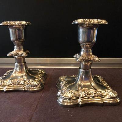 PAIR OF OLD ENGLISH SILVER CANDLESTICKS