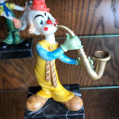 Set of 6 Clown Figurines with Marble Base - Playing Musical Instruments