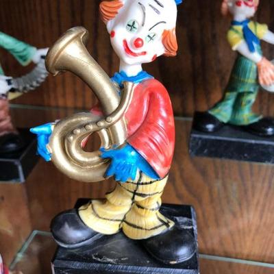 Set of 6 Clown Figurines with Marble Base - Playing Musical Instruments