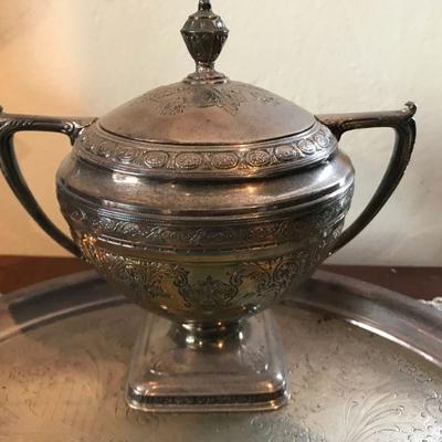 Antique Derby S.P. Co International Silver Water Pitcher Tea Set 1615