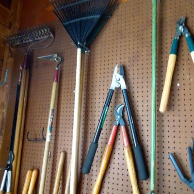 Lot 240: Large Group of Gardening and Lawn Tools Blower and Tool Belt