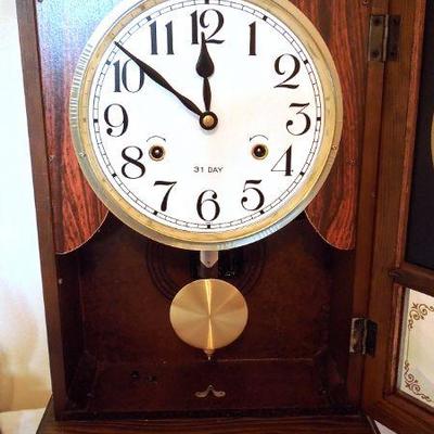 Lot 96:  Repro Regulator Cabinet Shelf Clock and Hurricane Candle 