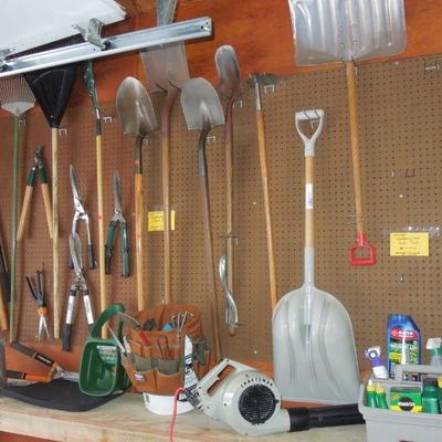 Lot 240: Large Group of Gardening and Lawn Tools Blower and Tool Belt