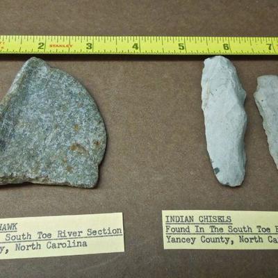 Lot 276: Large NC Cherokee Nation et al Relics and Arrowheads in Glass Case