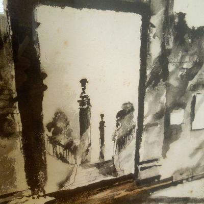 Lot 190: "Baroque Deerway" Framed Watercolor by John Hulse