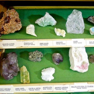 Lot 116: NC Only Rough Gems and Mineral Collection in Display Case