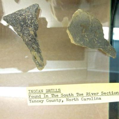 Lot 276: Large NC Cherokee Nation et al Relics and Arrowheads in Glass Case