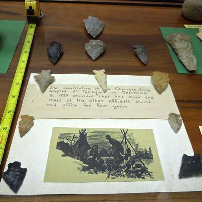 Lot 276: Large NC Cherokee Nation et al Relics and Arrowheads in Glass Case