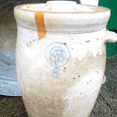 Lot 250:  Antique Louisville Pottery Stoneware Butter Churn, Chair and Tub