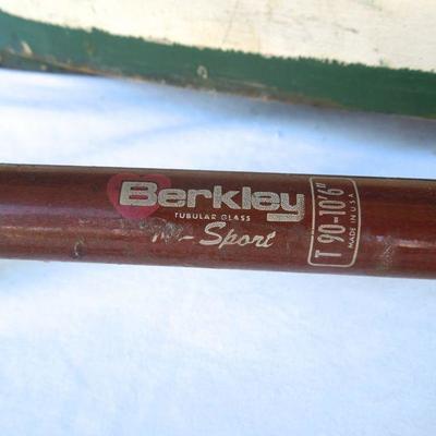 Lot 235: 2 Vintage Berkley Cork Fishing Poles, Penn Reels and Wood Model Skiff