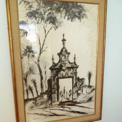 Lot 190: "Baroque Deerway" Framed Watercolor by John Hulse