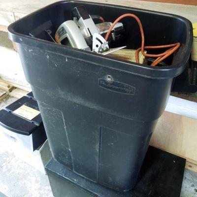 Lot 245: Large Lot of Power Tools in Boxes, Old Metal Tool Box and more