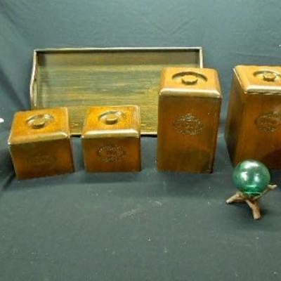 Lot 70: Set of Wooden Canisters, Serving Tray, etc