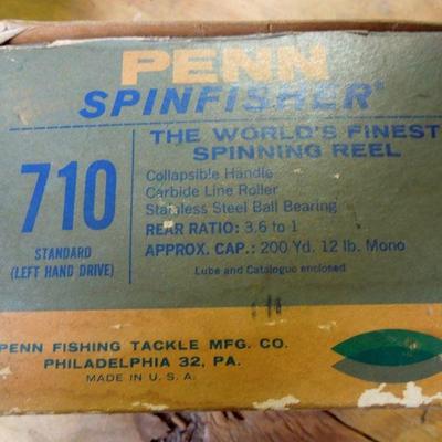 Lot 235: 2 Vintage Berkley Cork Fishing Poles, Penn Reels and Wood Model Skiff