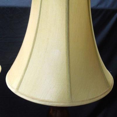 Lot 18: Pair of Wood Based Lamps with Cloth Shades