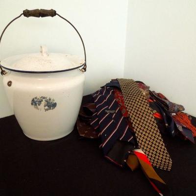 Lot 210: Antique Porcelain Enamel Chamber Pot and Vintage Kneck Ties