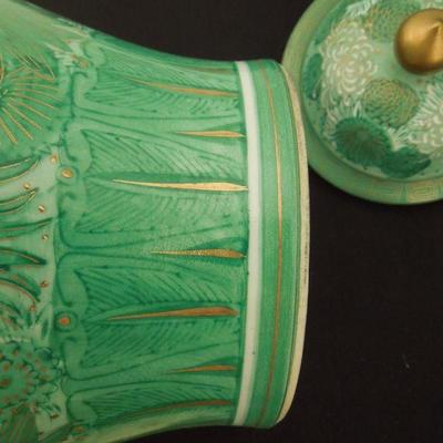 Lot 216: Antique Jade Green Porcelain Ginger Jar and Chinese Embroidered Skirt