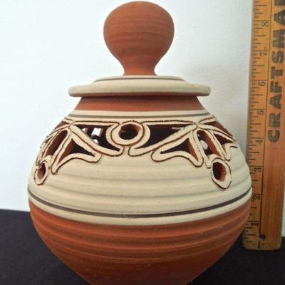 Lot 274: 1970's Studio Pottery Terracotta Covered Ovoid Vessel