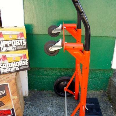 Lot 275: Hand Truck, Orbital Sander, Sawbucks and Hardware
