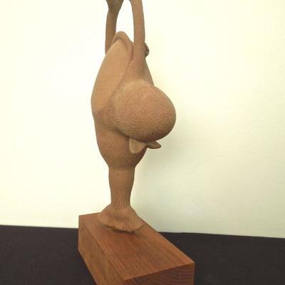 Lot 218: Terracotta Dancing Frog Statue on Wood Base by Verdelle Gray