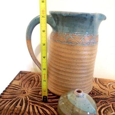 Lot 151: Carved Wood Boards and Local Pottery