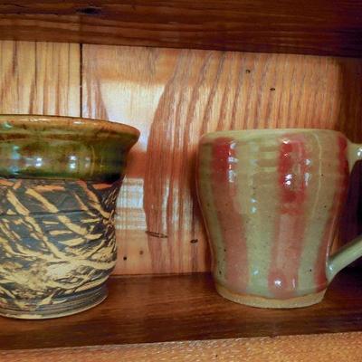 Lot 163: Handthrown Stoneware Pottery Mugs and a Pitcher