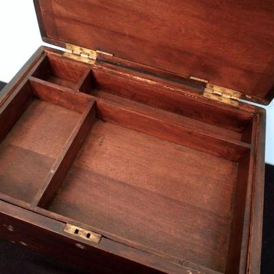 Lot 207: Antique Keepsake Box with Shelf and Burl Tray