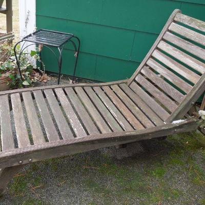 Lot 253: Group of Outdoor Cushions and Wooden Chaise Lounger