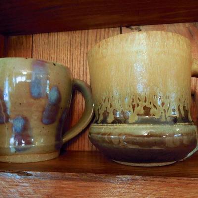 Lot 163: Handthrown Stoneware Pottery Mugs and a Pitcher