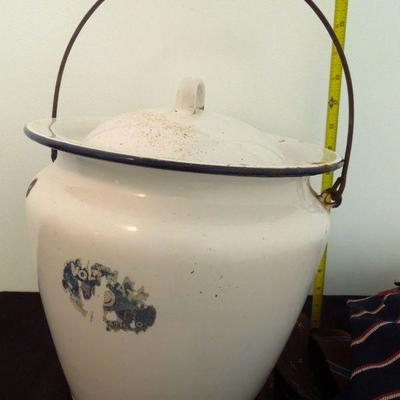 Lot 210: Antique Porcelain Enamel Chamber Pot and Vintage Kneck Ties