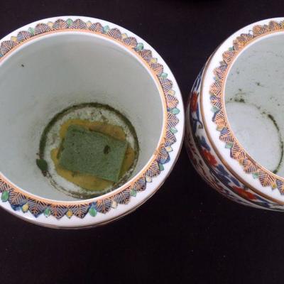 Lot 211: Asian Porcelain: Decorative Planters w/Bases and Hexagonal Japan Vase