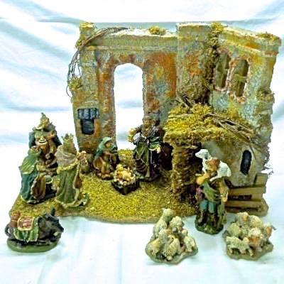 Lot 27: Nativity Set with Backdrop in Box