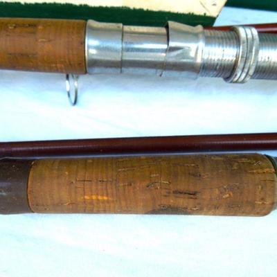 Lot 235: 2 Vintage Berkley Cork Fishing Poles, Penn Reels and Wood Model Skiff