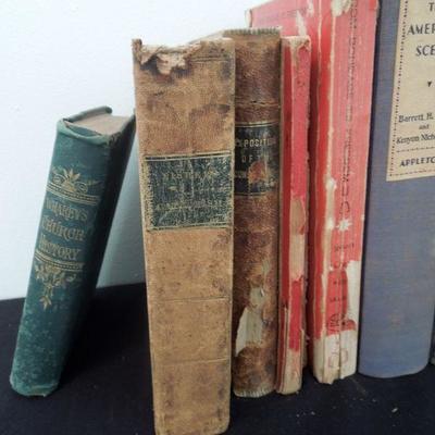 Lot 201: Group of Antique Vintage Books and Antique Brass LegTripod