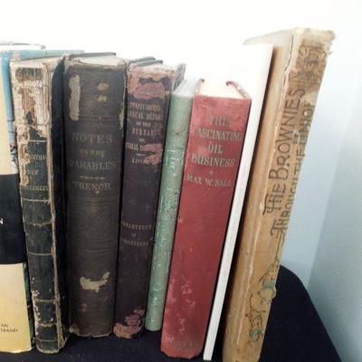 Lot 201: Group of Antique Vintage Books and Antique Brass LegTripod
