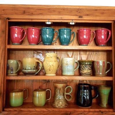 Lot 163: Handthrown Stoneware Pottery Mugs and a Pitcher
