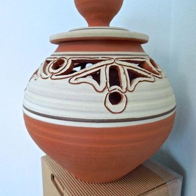 Lot 274: 1970's Studio Pottery Terracotta Covered Ovoid Vessel