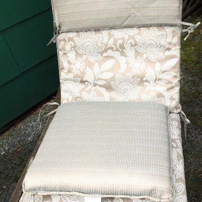 Lot 253: Group of Outdoor Cushions and Wooden Chaise Lounger